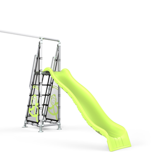 Funky Monkey Bars backyard playground slide with ladder and climbing net.