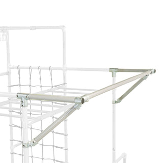 Floating Accessories Bar mounted to a Funky Monkey Bars frame with angled support brace and cargo net behind
