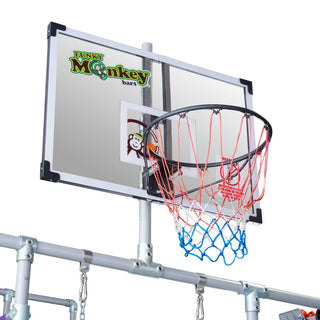 Basketball Hoop and backboard mounted on a Funky Monkey Bars frame