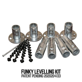 Silver Funky Levelling Kit with metal base plates, sleeves and screws
